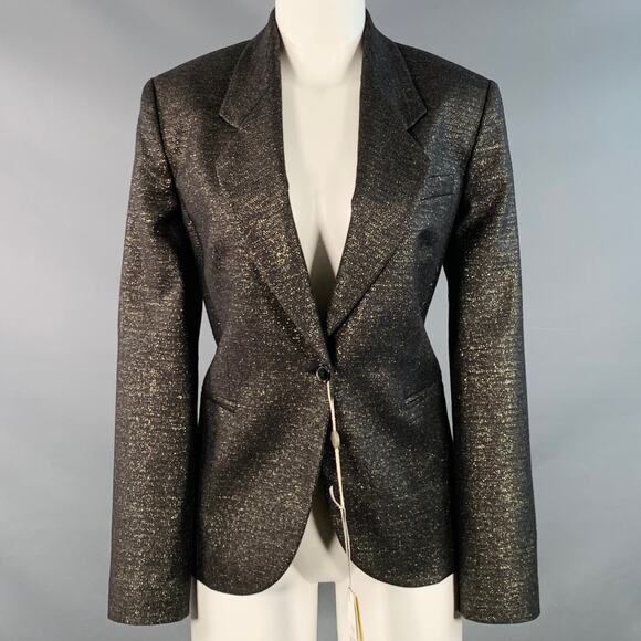 PAUL SMITH Size M Black Metallic Gold Wool Blend Single Button Jacket Blazer - Picture 1 of 8